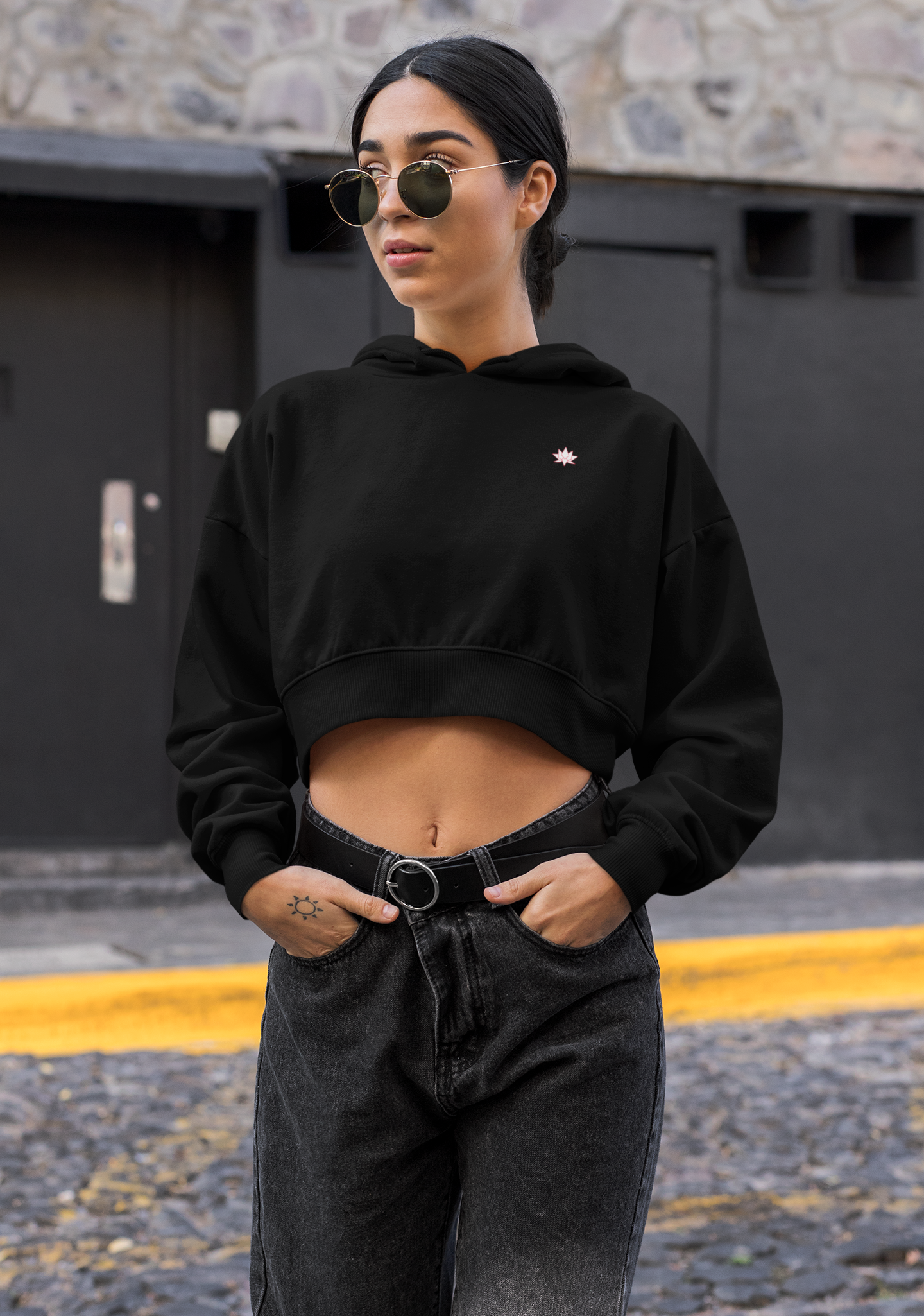 Cropped Hoodie: Solid Black