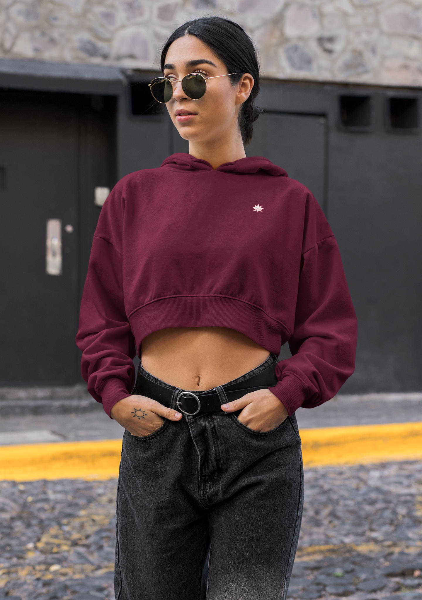 Cropped Hoodie: Maroon