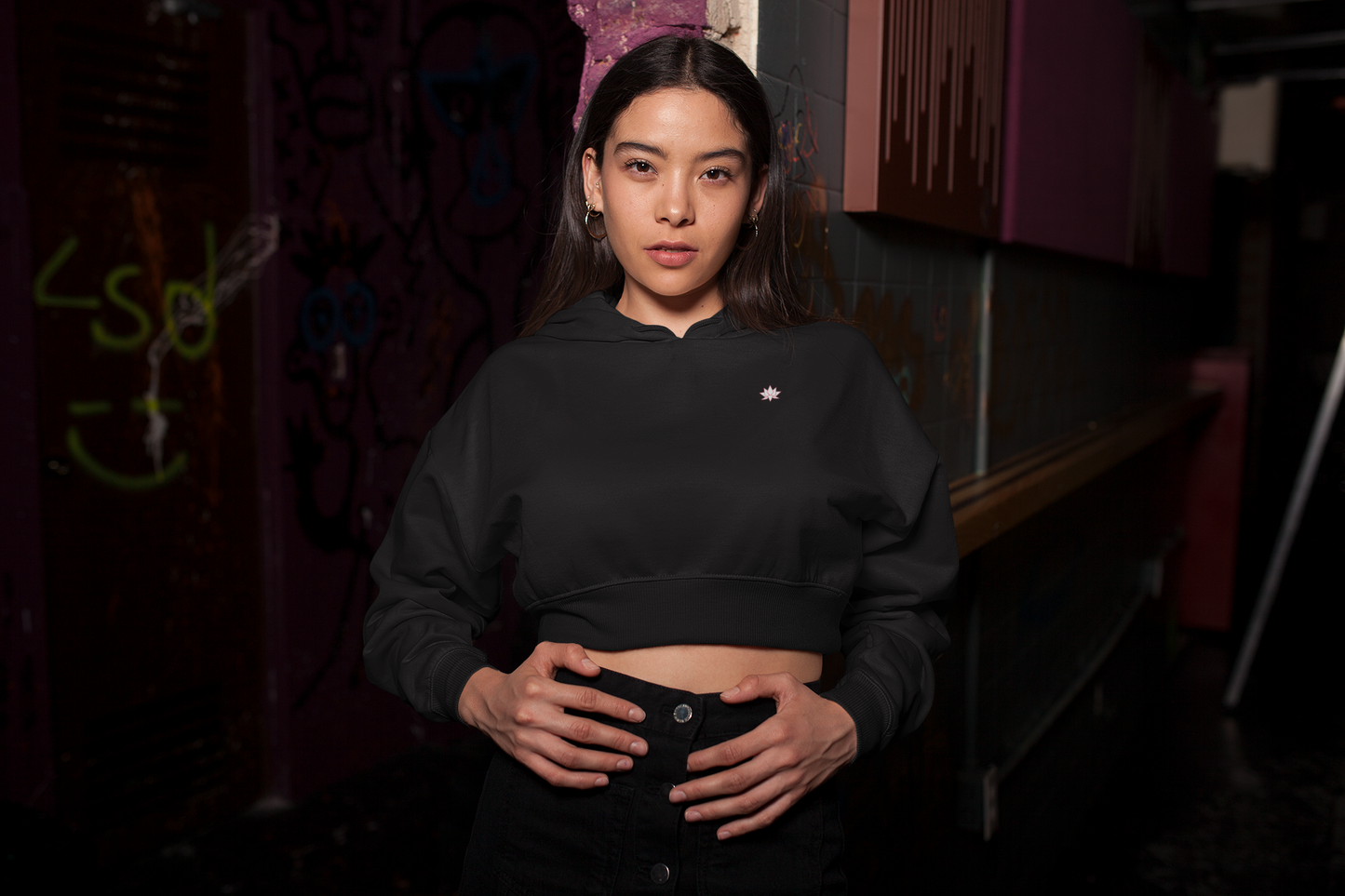 Cropped Hoodie: Solid Black